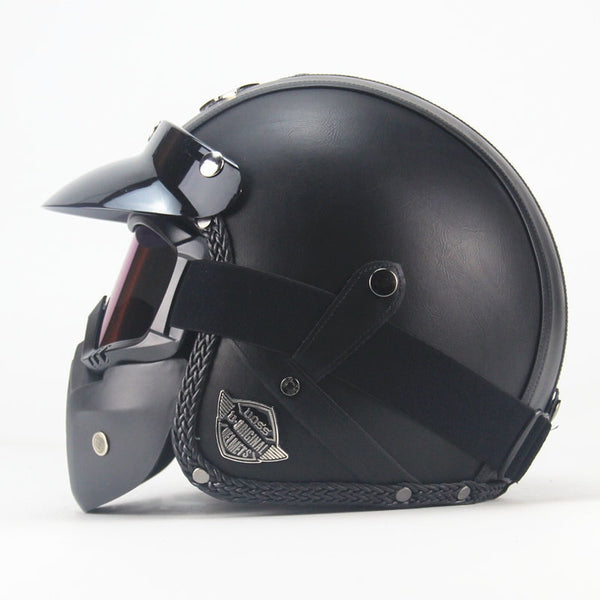 Open Face Half PU Leather Harley vintage Motorcycle Motorcycle Helmet