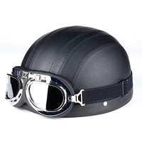 S2R Retro Motorcycle Helmet Synthetic Leather  Open Face Detachable Helmets With Visor Goggles Adjustable Halley coloured helmet