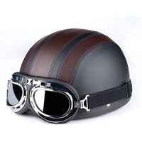 S2R Retro Motorcycle Helmet Synthetic Leather  Open Face Detachable Helmets With Visor Goggles Adjustable Halley coloured helmet