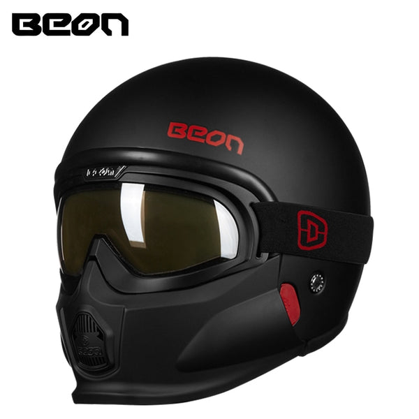 New Beon vintage motorcycle helmet with detachable & removable mask full face retro