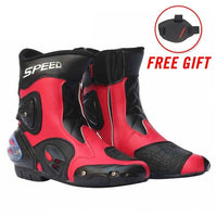 PRO-BIKER SPEED Ankle Joint Protective Gear Motorcycle Boots Moto Shoes Motorcycle Riding Racing Motocross Boots BLACK RED WHITE