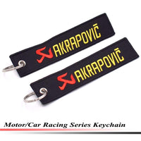 AKRAPOVIC Motorcycle Cars Keychain Embroidery Real Men Like Curves Keyring Key Fobs OEM Jewelry