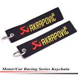 AKRAPOVIC Motorcycle Cars Keychain Embroidery Real Men Like Curves Keyring Key Fobs OEM Jewelry